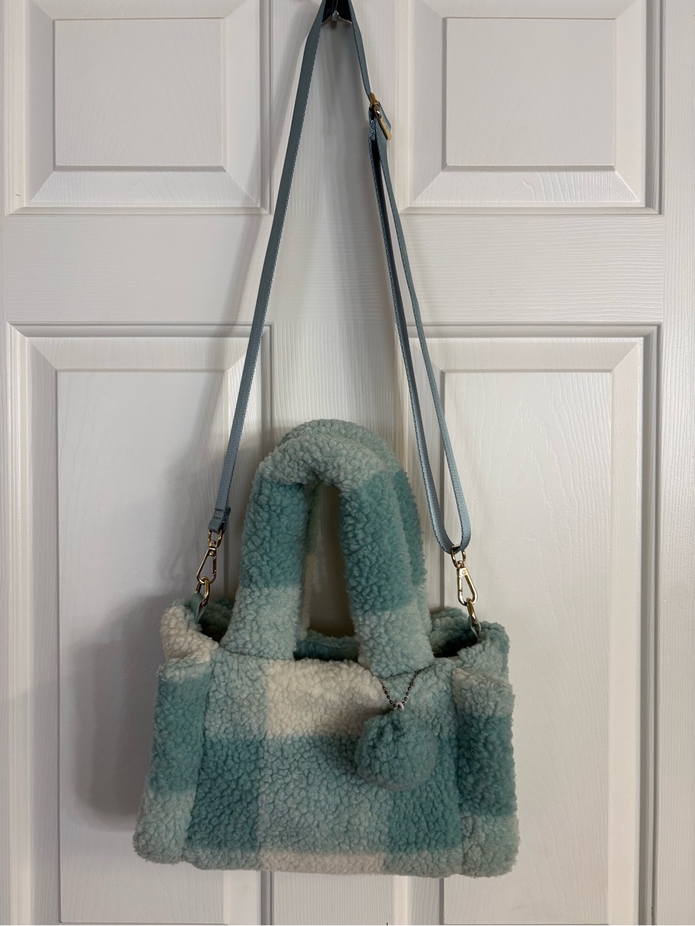 Claire's Blue Furry Colorblock Crossbody Tote Bag
